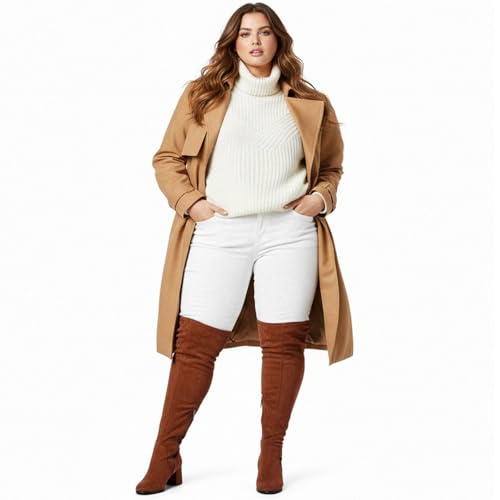 Vipost 2.5-inch Wide Calf Wide Width Thigh High Boots, Suede over the Knee Boots for Women, Plus Size Chunky ​​Block Heel Round Toe Fall Boots with Side Zipper, Fall Winter Fashion 2025 by Vipost - Used condition - Image 5