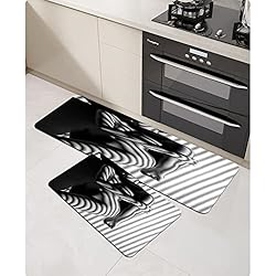 URSOPET Alfombra de cocina, alfombra de cocina, alfombra de cocina, erótica, nude, negro y blanco, línea cebra, sensualidad, sensual, sexy, perfecto, decoración para cocina, pasillo, alfombra de