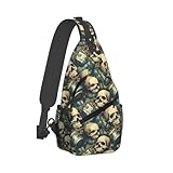 Pequeñas bolsas cruzadas para mujeres y hombres, con cadena dorada, estampado de calavera, bolsa de hombro ajustable, riñoneras, riñoneras, bolsa cruzada para viajes, senderismo, deportes, correr