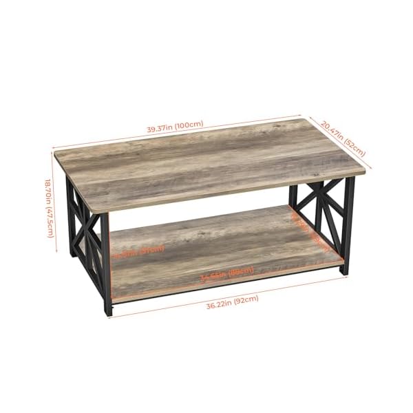 GreenForest Table Basse,Moderne de Salon,avec 2 Niveaux Rangement,X-Frame Métallique Pieds et Tray Design, Rectangulaire,Gris