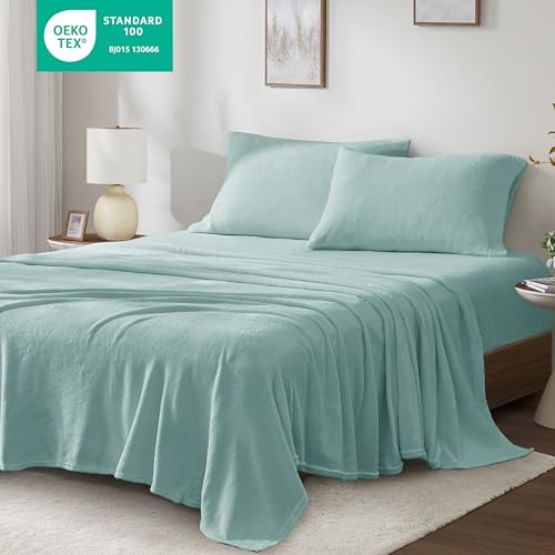 Image of True North by Sleep Philosophy Plush Sheet Set Twin, Solid Color, Warm & Soft Bedding Twin Size Sheets, Fitted Pocket Fits Up to 16 inch Mattress, Soloft, Aqua, 3 Piece