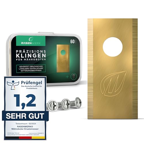 RASENWERK® - Cuchillas para robot cortacésped con tornillos - Hojas de repuesto universales para WORX, LandXcape, Zoef Robot y Einhell - Set de cuchillas para cortacésped – 60 uds.