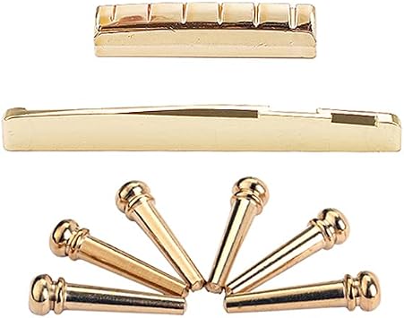 Acoustic Guitar Bridge Pins, Brass Guitar Bridge Saddle Nut Set for 6 String Guitar Replacement Parts