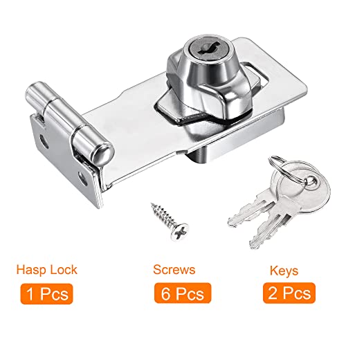 Image of MECCANIXITY 4 Inch Keyed Different Hasp Lock 90 Degree Chrome Plated Twist Knob for Cabinet Door Drawer, Silver