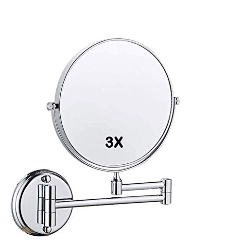 Miroir de maquillage mural rond 20 cm grossissant 3X et double face pivotant - 2