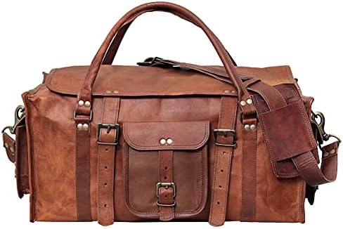 HLC 21" Mens Retro Style Carry on Luggage Flap Duffel Leather Duffel Bag