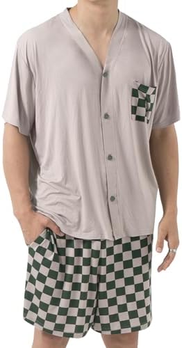 Mens Pyjamas Set Modal for Men Summer Cooling Pjs Short Sleeve Sleepwear Nightwear Lightweight Dry Soft Sleep Set With Pocket