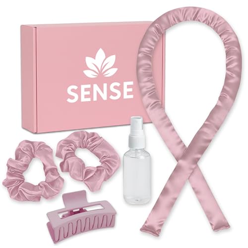 Sense Wellness Satin Heatless Curling Kit, 39" Rod – No Heat Overnight Curls for Frizz-Free Waves – Comfortable Set w/ 2 Scrunchies, Claw Clip for All Hair Types (Lilac)