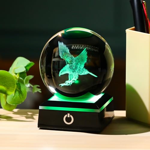 Image of Arikyrist 3D Eagle Figurine Crystal Ball with Colorful Light Base, Eagle Gifts for Women Men, Modern Home Office Decor