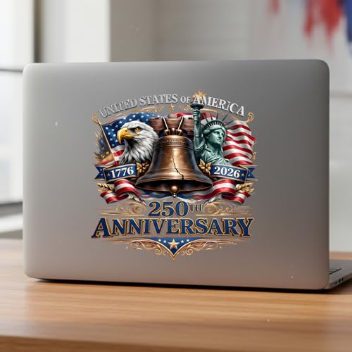 Image of 2-Piece USA 250th Anniversary Patriotic Car Decal | Vinyl window decal for vehicles and laptop sticker; 1776-2026 commemorative patriotic design
