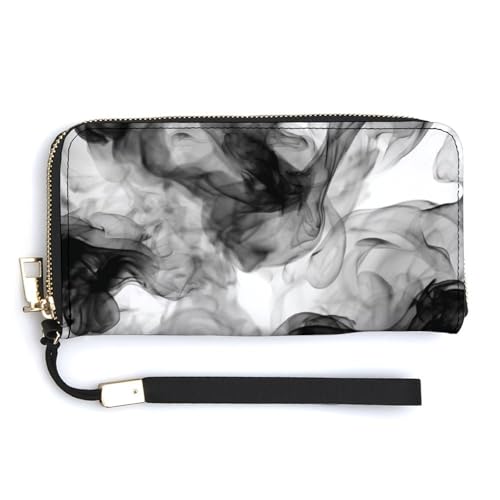 Black Smoke on White PU Leather Clutch Long Bifold Wallet, Coin Purse Credit Pass Case, Durable Card-Holder Money Storage for Women Men