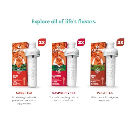 Cirkul Gateway Tea Caffeine Flavor Water Variety Pack, Makes 36 Drinks, No Sugar, Zero Calorie Drink Mix, (2 Sweet, 2 Peach, 2 Raspberry)