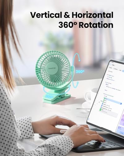 Image of Gaiatop Portable Clip on Fan Battery Operated, Small Powerful 3 Speed Quiet 360 Rotate, USB Rechargeable Mini Personal Cooling Fan for Desk Table Home Office Stroller Camping Women Gifts Green