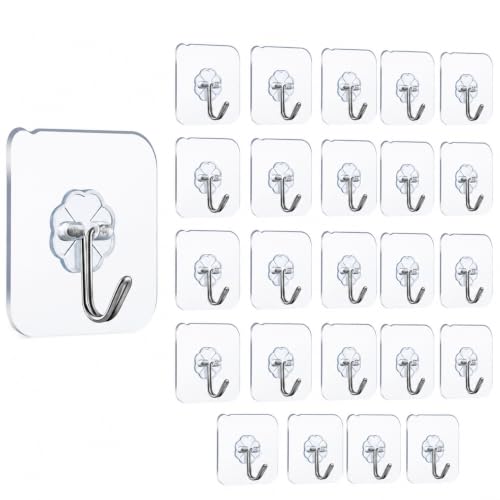 Image of CERLINK Premium Nail Wall Hooks Flower Hooks for Wall Without Drilling, Self Adhesive Hooks for Wall Heavy Duty Strong Nail Free Pack 25