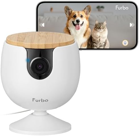 Furbo Mini Pet Camera: Security Cam w/Barking/Meowing Alerts, Cat or Dog Tracking w/Phone App, Smart Home Indoor Monitoring, 2-Way Speaker. No Subscription Needed. Standard See, Talk & Toss Features