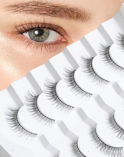 Onlyall Natural Lashes Wispy Lashes Natural Look False Eyelashes Soft Fluffy Fake Eyelashes 7 Pairs D1 Natural (6-13MM)