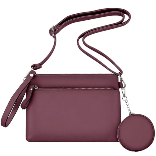 Glamexx24 Bolso bandolera de piel sintética para mujer, bolso cruzado con monedero pequeño, correa de hombro ajustable extraíble, bolso moderno para mujer, granate, 26 x 19 cm Glamexx24 Bolso bandolera de piel sintética para mujer, bolso cruzado con monedero pequeño, correa de hombro ajustable extraíble, bolso moderno para mujer, granate, 26 x 19 cm