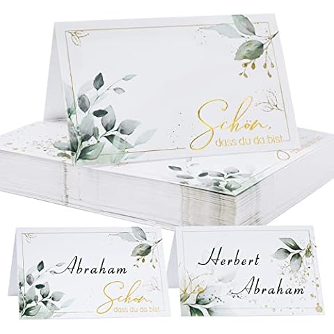 50 Stück Hochzeit Tischkarten mit Elegantes Design Schön dass du da bist Tischdekoration Namenskarten zum Beschriften Platzkarten für Hochzeit Geburtstag Konfirmation Kommunion Taufe Feier usw Cover