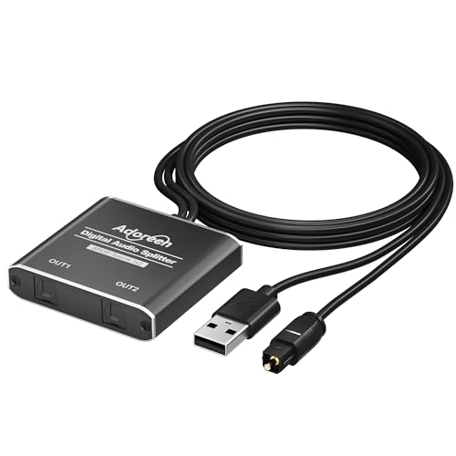 Répartiteur audio optique 1 entrée 2 sorties Toslink SPDIF avec câble d'alimentation USB pour home cinéma