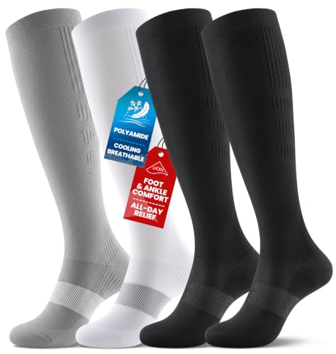 Image of PULIOU Cooling Compression Socks for Women Men, 20-30 mmHg Circulation Knee High for Travel, Flying, Running, 2 Pairs