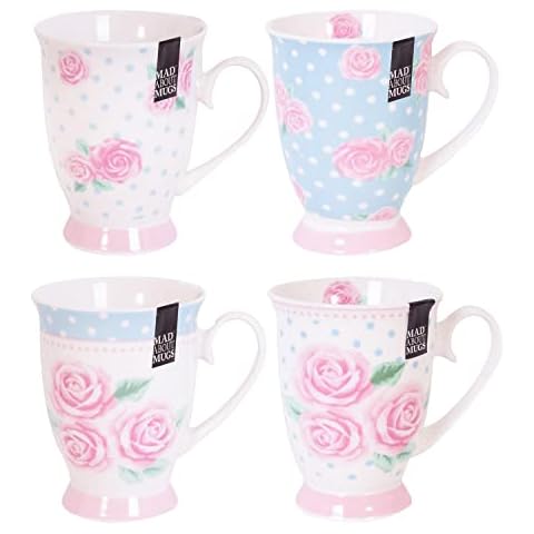 YöL Set of 4 Floral Polka Dot Mugs Cover
