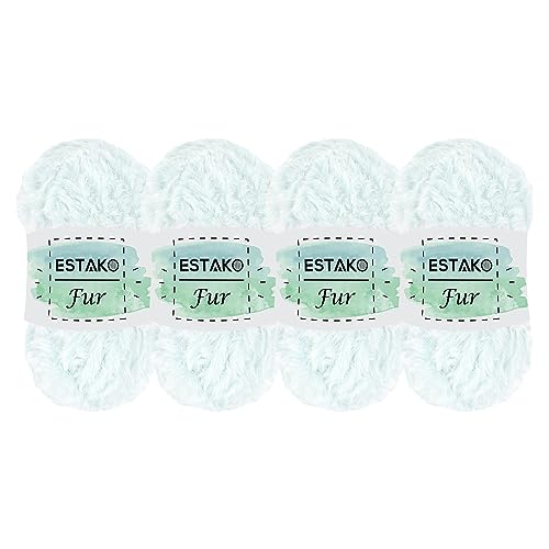 Estako Fur, 100% Polyester Faux Fur Yarn, Super Chunky, Alice Blue, 4-Pack