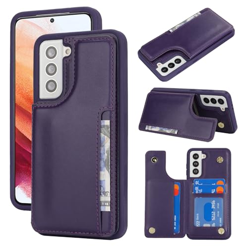 iCoverCase Compatible with Samsung Galaxy S21 Case with Card Holder S21 Wallet Case for Women Men [RFID Blocking] PU Leather Protective Phone Case for S21 5G (Dark Purple)