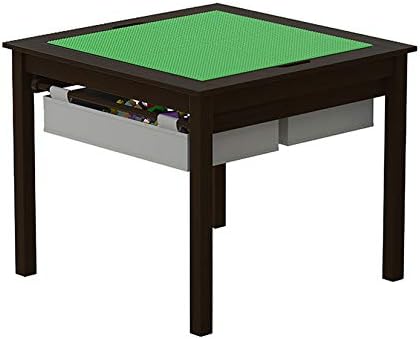 UTEX 2 in 1 Kids Construction Play Table with Storage Drawers and Built in Plate (Espresso with Grey Drwaer)
