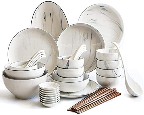 Juego de vajilla para el hogar o restaurante especial, juego de cena, juego de vajilla de mármol de 41 piezas Juego de vajilla de porcelana Servicio combinado para 8 personas