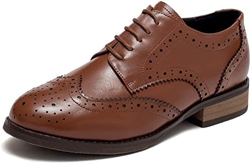 U-lite Brown Perforated Lace-up Wingtip Leather Flat Oxfords Vintage Oxford Shoe Womens BR 10