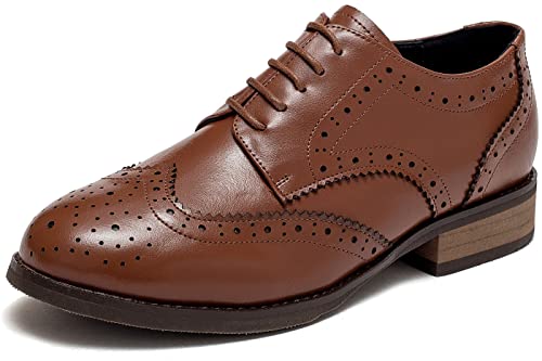 U-lite Women's Brown Perforated Lace-up Wingtip Leather Flat Oxfords Vintage Oxford Shoe BR 7 by U-lite - Used condition - US$20.98