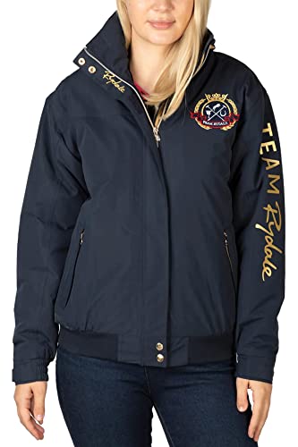 Image of Rydale Ladies Bomber Jacket Women’s Short Coat Emblem Riding Equestrian Jackets 5 Colours (as8, numeric, numeric_16, regular, regular, Dark Navy)