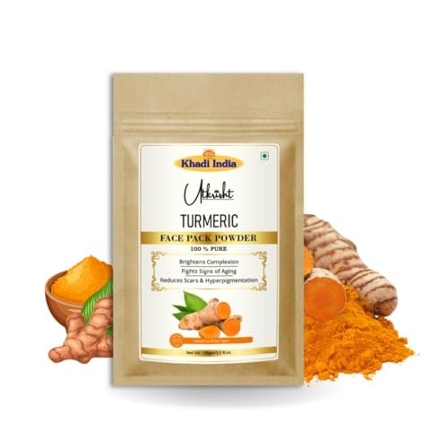 Image of Utkrisht Khadi Turmeric Face Pack Powder 100g | For Breakouts, Dark Sports & Pigmentation | Glowing & Brightening | Pure, Natural & Ayurvedic | Removes Durt & Impurities | Face Pack for Men & Women