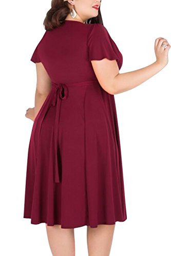 Nemidor® Women's V-Neckline Stretchy Casual Midi Plus Size Bridesmaid Dress (16W, Wine Red) #TOP1