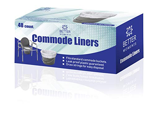 Commode Liners By Better Moments – Leak Proof & Sanitary Bedside Commode Liners – Disposable Commode Liners Fit Standard Commode Pails & Adult Commode Chairs – Value Pack Of 48 Portable Commode Liners