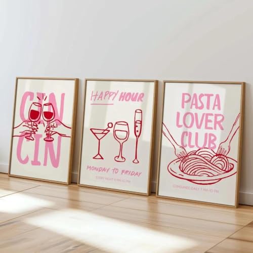 Póster de pared de comida italiana y cócteles retro en set de 40x60 cm