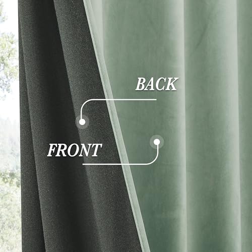 Image of RYB HOME Velvet Curtains 96 inches Long for Sliding Patio Door | Thermal Insulated, Privacy UV Heat Blocking, Back Tab, Room Divider for Space Separation, W62 x L96, Mint Green, 2 Panels