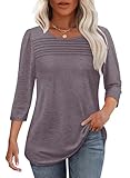 3/4 Length Sleeve Womens Tops Spring Summer Blouses Dressy Casual Tunic Tops Loose Fit Plus Size Shirts Solid Dark Tauqe XL