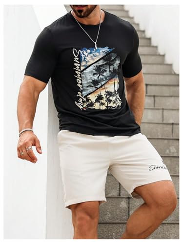 RoseSeek Conjunto de 2 peças de camiseta masculina de manga curta ombré, com cordão, cintura e short