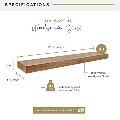 Mcs Walnut Woodgrain Floating Shelf, 36 Inch X 8 Inch, 36 X 8 #TOP2
