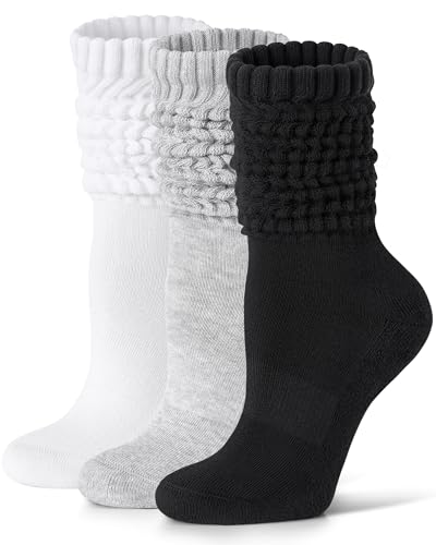 Image of FITRELL Slouch Socks for Women, 3 Pairs Soft Cotton Knee High Scrunch Tube Boot Socks