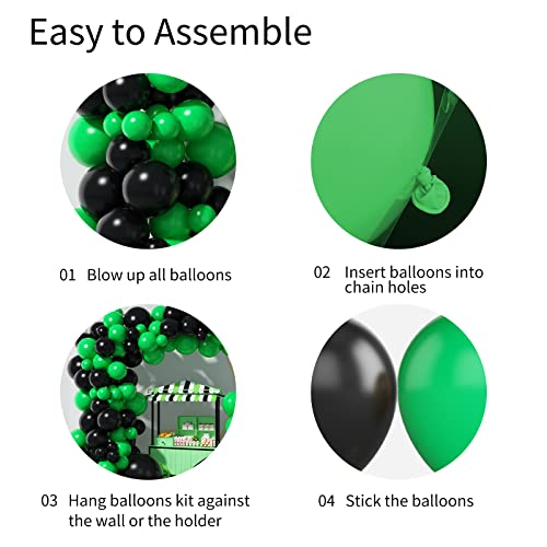 Gremag Black And Green Balloons Garland Kit, Gamer Birthday Decorations Balloon Arch Kit, 97Pcs Matte Green Black Balloons, 18 12 10 5 Inch Latex Balloon For Boys Kids Video Game Football Theme Party #TOP2