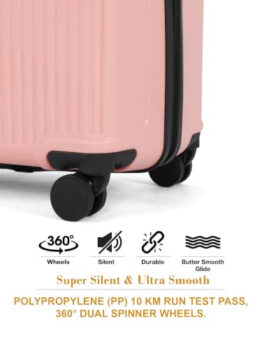 Image of Teakwood Set of 3 8 Wheels Trolley Bag, Hard Cabin with Zipper Closure, Adjustable Push Button & Cross Side Strap, Number Lock System 360 Degree (Set of 3, Rose)