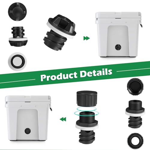 WADEO Cooler Drain Plug Hose Connection Kit with 6FT Garden Leader Hose and Shut Off Valve for Yeti Cooler, Yeti Tundra Cooler, Roadie Cooler, Tank Cooler and Rtic 20QT, 45QT, 65QT Cooler - Thumbnail 5