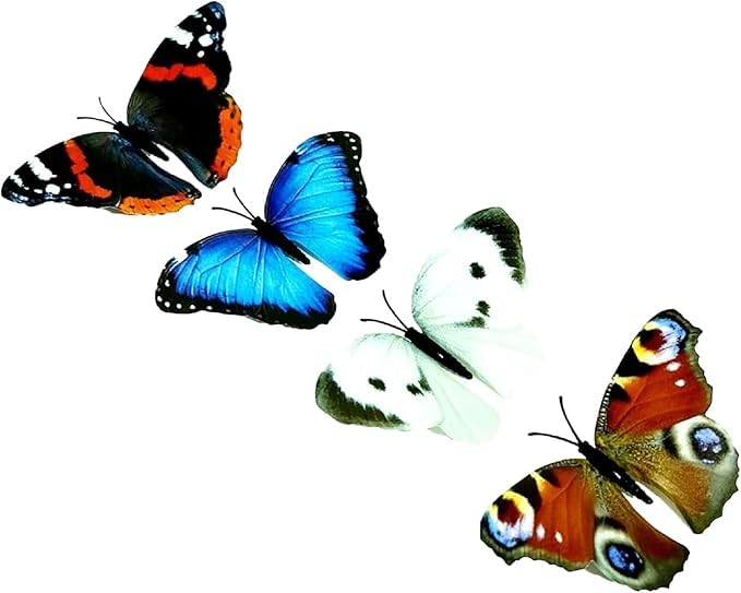 MIXEL Colorful Butterflies Clips For Decoration, Reusable, Lightweight, Easy To Fix, Adorable Design, Exquisite Structure, Theme Party, Indoor Outdoor Garden Use, Beautiful Art (4 PCS)