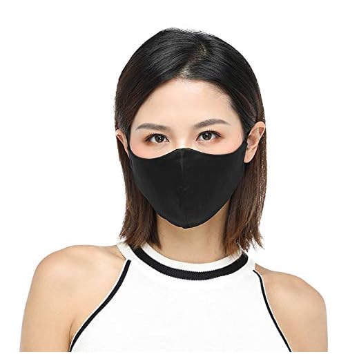 K meet Q Pure Silk Face Mask for Women Men, Washable Facial Covering without Filter Pocket, Reusable Mouth Masks for Acne Prone Sensitive Skin #A (Black)