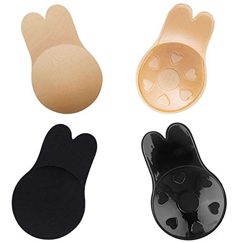 Raylarnia 2 Pairs Invisible Bra,Push Up Sticky Bra Silicone Strapless Bra，Anti-Penetration Point Adhesive Bra(Small(Suit for A Cup))