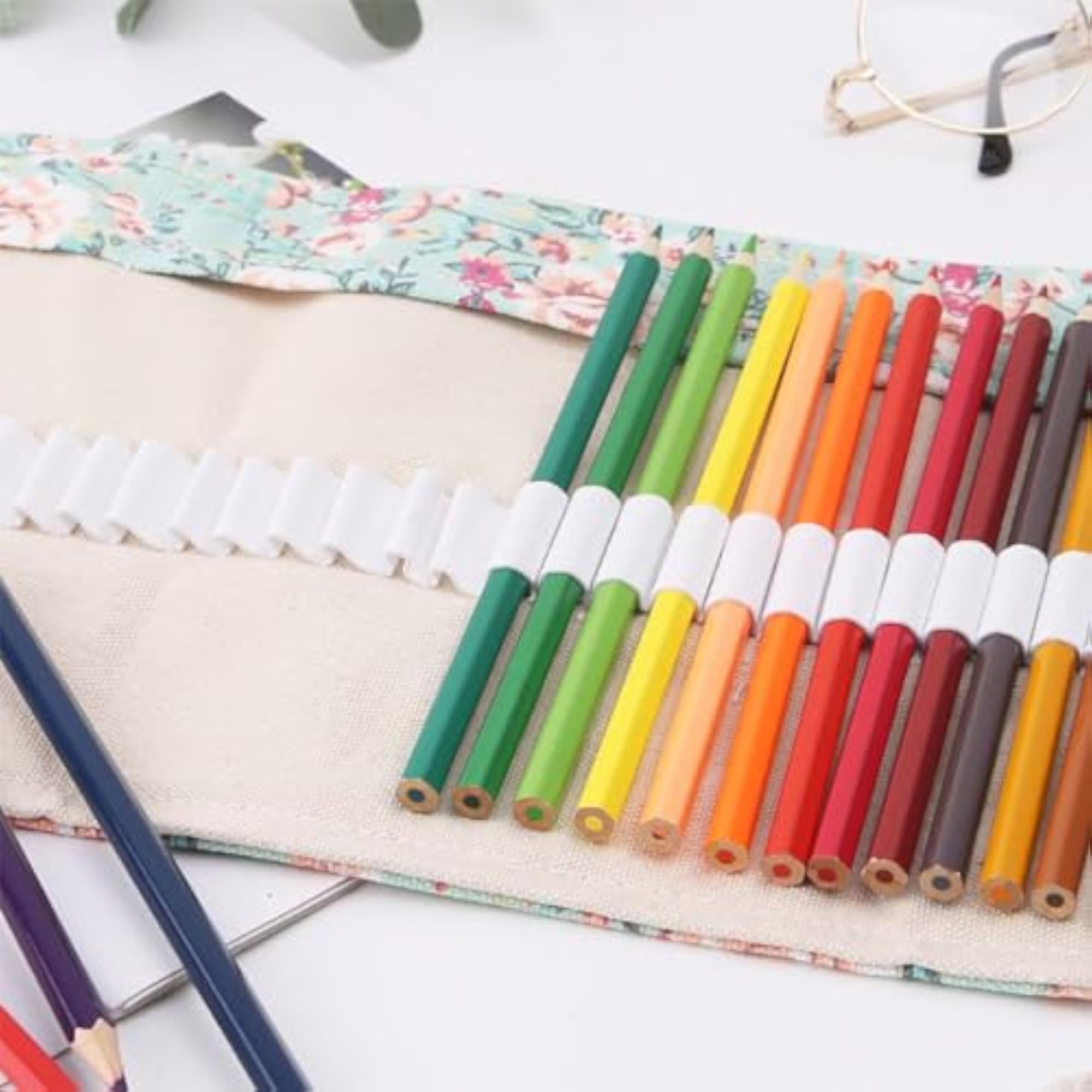 Canvas Roll Up Pencil Case - 72 Slot Fabric Wrap Organizer