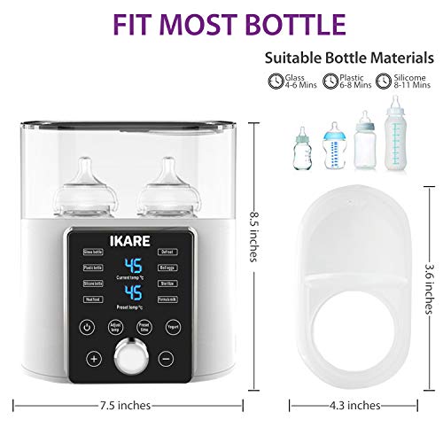 IKARE Baby Bottle Warmer for Breastmilk & Formula, Steam Steri-lizer 8 in 1 Baby Food Heater with Timer, Bottle Thermostat Warmer with LCD-Display, Fits Most Baby Bottles for Breast Milk and Formula - Thumbnail 5