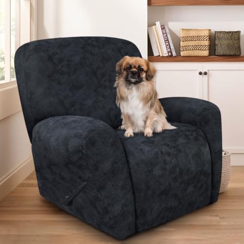 Image of ANARACHON Leather Like Recliner Chair Covers Heavy Duty, 4 Pieces Recliner Cover for Recliner Chair, Leather Cover for Recliner slipcovers Washable for Pets (03Navy Blue)